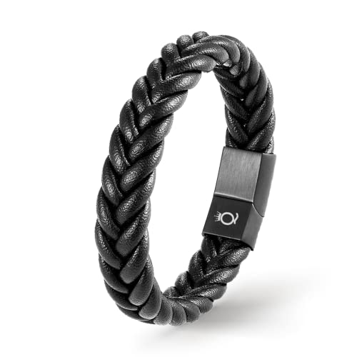 UNIQAL | Lederarmband Herren "BRAID" Mens Bracelet | Gratis Geschenk Box | Echtleder, Edelstahl - schwarz, geflochten (Schwarz, 19) von Q UNIQAL STORE GERMANY