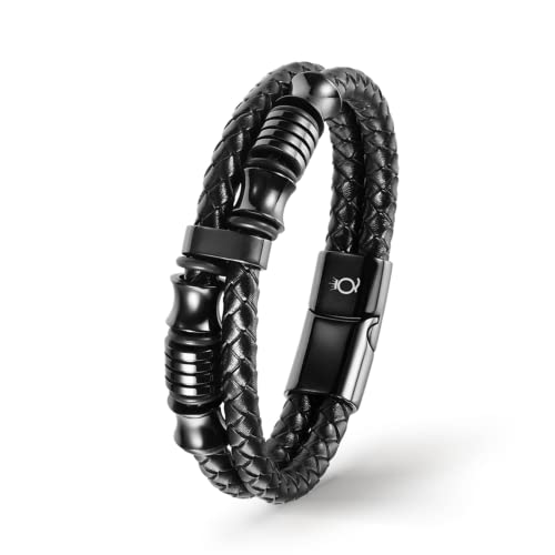 UNIQAL | Lederarmband Herren "DOUBLE LAYER" Mens Bracelet | Gratis Geschenk Box | Echtleder, Edelstahl (Schwarz, 21) von Q UNIQAL STORE GERMANY