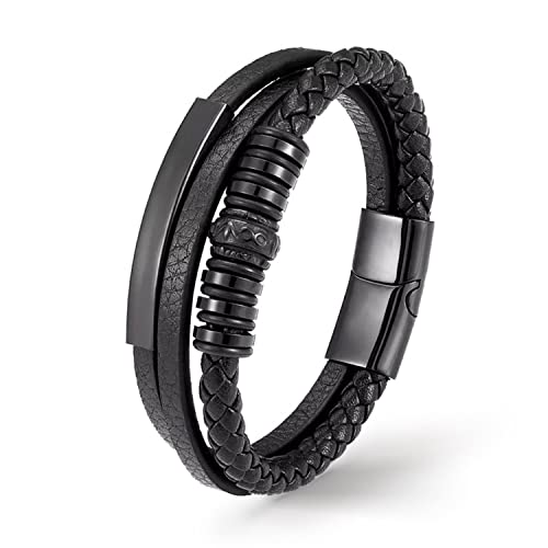 UNIQAL | Lederarmband Herren "GRAPHICS" Mens Bracelet | Edelstahl, Echtleder | Etui Box Gratis (Schwarz, 21) von Q UNIQAL STORE GERMANY