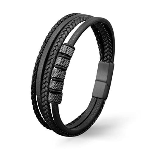 UNIQAL | Lederarmband Herren "LUNA" Mens Bracelet | Gratis Geschenk Box | Echtleder, Edelstahl | Schwarz | geflochten (19) von Q UNIQAL STORE GERMANY