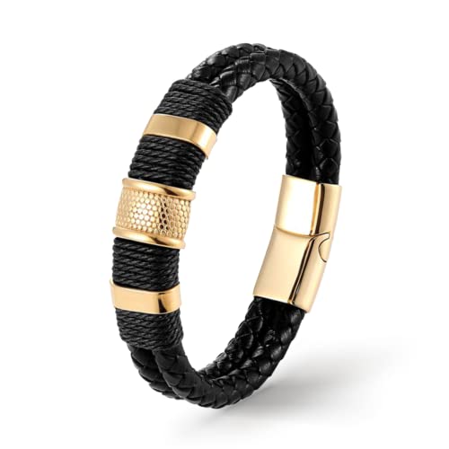 UNIQAL | Lederarmband Herren "Premium Style" Mens Bracelet | Gratis Geschenk Box | Echtleder, Edelstahl (Gold, 23) von Q UNIQAL STORE GERMANY