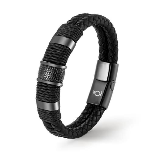 UNIQAL | Lederarmband Herren "Premium Style" Mens Bracelet | Gratis Geschenk Box | Echtleder, Edelstahl (Schwarz, 19) von Q UNIQAL STORE GERMANY