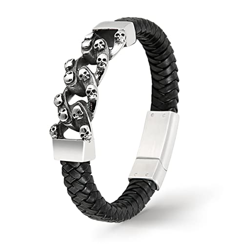 UNIQAL | Lederarmband Herren "SKULL KING" Mens Bracelet Totenkopf Skull | Gratis Geschenk Box | Echtleder, Edelstahl von Q UNIQAL STORE GERMANY