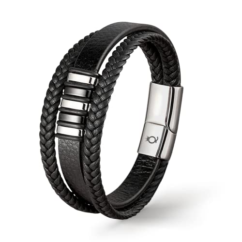 UNIQAL | Lederarmband Herren "VORTEX" Mens Bracelet | Edelstahl, Echtleder | Etui Box Gratis (SILVER, 21) von Q UNIQAL STORE GERMANY