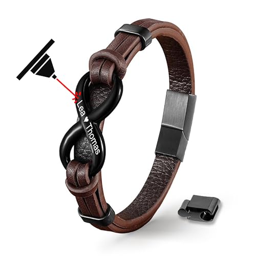 UNIQAL | Personaliesiertes Lederarmband mit Gravur "SHAPE" Herren Damen | Leather Bracelet mens | Magnetverschluss | handgemacht in Germany (Braun Infinity, 19) von Q UNIQAL STORE GERMANY