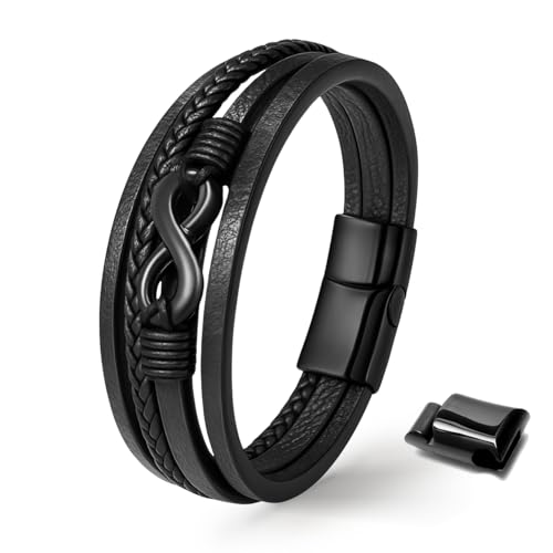 UNIQAL | Unendlichkeit Leder Armband "BLACK NICE" Herren infinity bracelet | Edelstahl/Echtleder/Silber + Geschenk Etui box (19) von Q UNIQAL STORE GERMANY