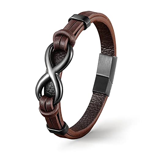 UNIQAL | Unendlichkeit Leder Armband "INFINITY" Herren | Edelstahl/Echtleder Schwarz und Braun + Geschenk Etui box (Braun, 19) von Q UNIQAL STORE GERMANY