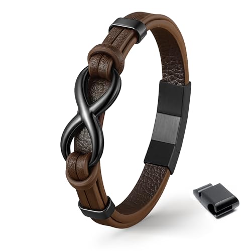 UNIQAL | Herren Lederarmband – Infinity Symbol aus Edelstahl & Echtleder – Armband für Männer und Frauen, Braun, Stilvolles Geschenk für Männer, Freund, Vater oder Ehemann – Inklusive Geschenkbox von Q UNIQAL STORE GERMANY