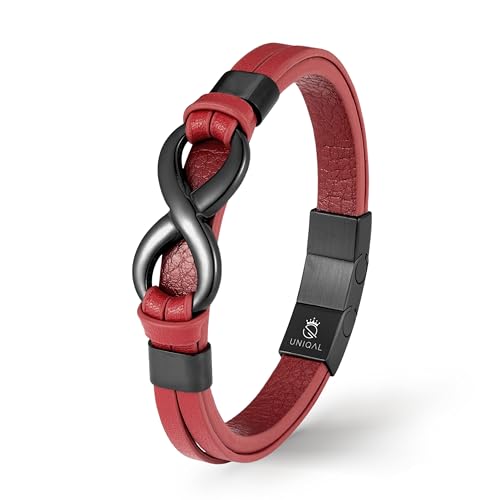 UNIQAL | Unendlichkeit Leder Armband "INFINITY" Herren | Edelstahl/Echtleder Schwarz und Braun + Geschenk Etui box (Rot, 19) von Q UNIQAL STORE GERMANY