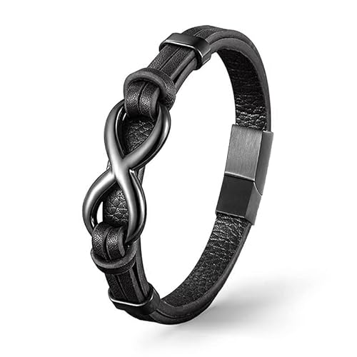 UNIQAL | Unendlichkeit Leder Armband "INFINITY" Herren | Edelstahl/Echtleder Schwarz und Braun + Geschenk Etui box (Schwarz, 19) von Q UNIQAL STORE GERMANY