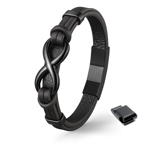 UNIQAL | Unendlichkeit Leder Armband "INFINITY" Herren | Edelstahl/Echtleder Schwarz und Braun + Geschenk Etui box (Schwarz, 19) von Q UNIQAL STORE GERMANY