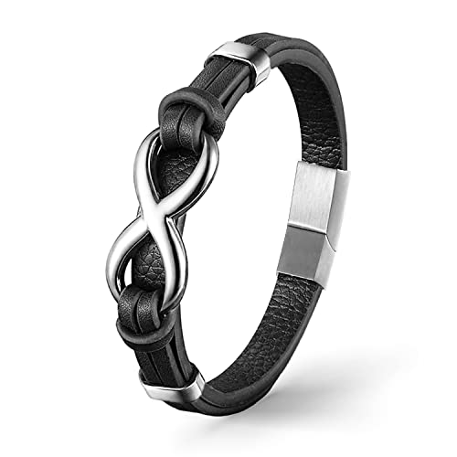 UNIQAL | Unendlichkeit Leder Armband "INFINITY" Herren | Edelstahl/Echtleder Schwarz und Braun + Geschenk Etui box (Silver, 21) von Q UNIQAL STORE GERMANY