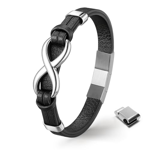 UNIQAL | Unendlichkeit Leder Armband "INFINITY" Herren | Edelstahl/Echtleder Schwarz und Braun + Geschenk Etui box (Silver, 21) von Q UNIQAL STORE GERMANY