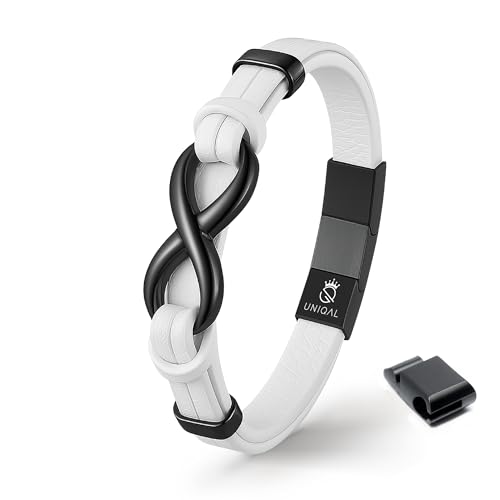 UNIQAL | Unendlichkeit Leder Armband "INFINITY" Herren | Edelstahl/Echtleder Schwarz und Braun + Geschenk Etui box (Weiß, 23) von Q UNIQAL STORE GERMANY