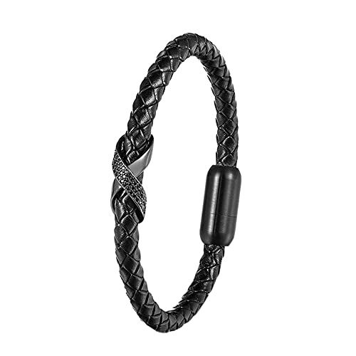 UNIQAL | Unendlichkeit Leder Armband "MATE" Herren | Edelstahl/Echtleder Schwarz und Braun + Geschenk Etui box (SCHWARZ, 23) von Q UNIQAL STORE GERMANY