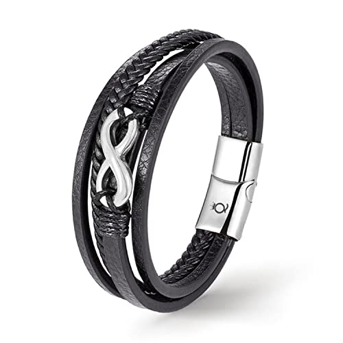 UNIQAL | Unendlichkeit Leder Armband "NICE" Herren infinity bracelet | Edelstahl/Echtleder/Silber + Geschenk Etui box (21) von Q UNIQAL STORE GERMANY