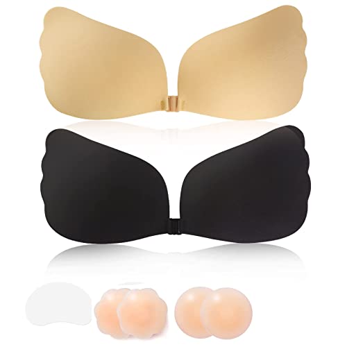 Q-WOOFF Klebe BH，BH Rückenfrei，2 Stück Nippelpads，Klebe BH Push Up，Trägerloser BH，Wiederverwendbar Klebe-BHS，Für Brautkleider, Rückenfreie Abendkleider, Partys(A) von Q-WOOFF