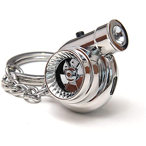 Q&A Wiederaufladbare Turbo Schlüsselanhänger Mit Sound, USB/Feuer Rotierender Turbine, Mini Keychain LED Light, Chrom Metall Anhänger Schlüssel (Silver) von Q&A