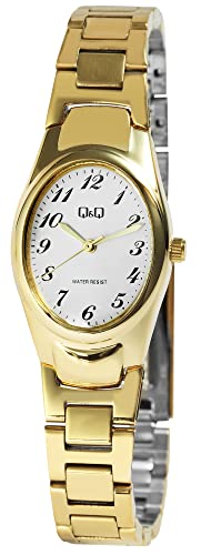 Q&Q Damen-Uhr Edelstahl Faltschließe 3 Bar Analog Quarz (goldfarbig) von Q&Q