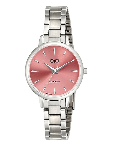 Q&Q Damen-Uhr Edelstahl Gliederarmband Datum 3 Bar Analog Quarz (silberfarbig rosa) von Q&Q