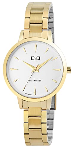 Q&Q Damen-Uhr Edelstahl Gliederarmband Datum 3 Bar Analog Quarz (goldfarbig silberfarbig) von Q&Q