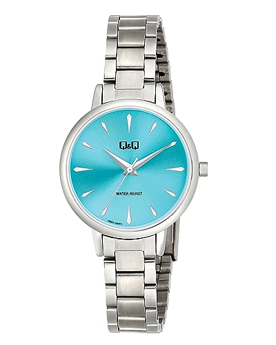 Q&Q Damen-Uhr Edelstahl Gliederarmband Datum 3 Bar Analog Quarz (silberfarbig hellblau) von Q&Q