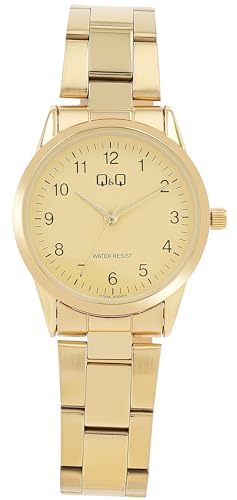 Q&Q Damen-Uhr Edelstahl Gliederarmband Datum 3 Bar Analog Quarz (goldfarbig) von Q&Q