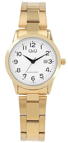 Q&Q Damen-Uhr Edelstahl Gliederarmband Datum 3 Bar Analog Quarz (goldfarbig) von Q&Q