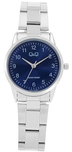 Q&Q Damen-Uhr Edelstahl Gliederarmband Datum 3 Bar Analog Quarz (silberfarbig blau) von Q&Q