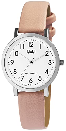 Q&Q Damen-Uhr Kunstleder Armband Dornschließe Datum 3 Bar Analog Quarz (rosa) von Q&Q