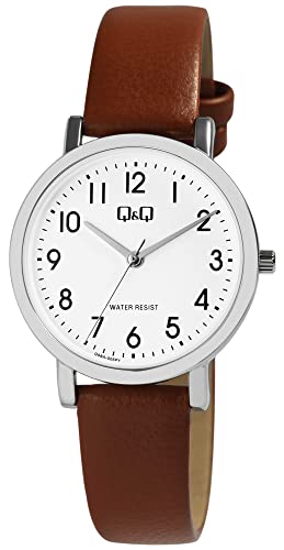 Q&Q Damen-Uhr Kunstleder Armband Dornschließe Datum 3 Bar Analog Quarz (braun) von Q&Q