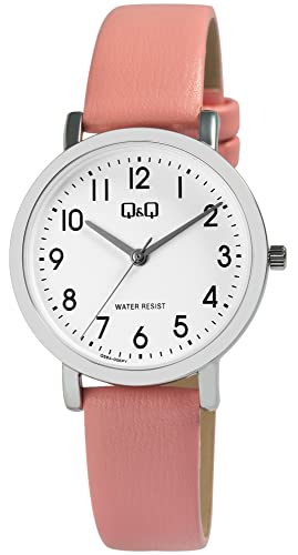 Q&Q Damen-Uhr Kunstleder Dornschließe 3 Bar Analog Quarz Q58A-006PY von Q&Q