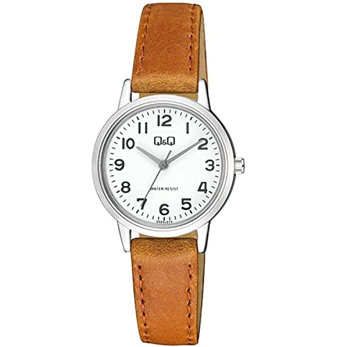 Q&Q Damen-Uhr Kunstleder Armband Dornschließe Datum 3 Bar Analog Quarz (braun) von Q&Q