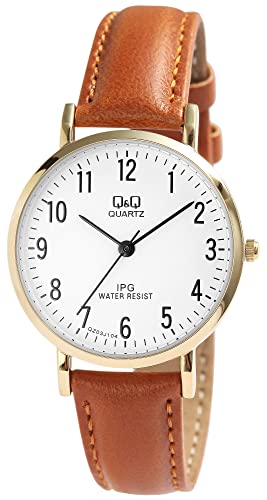 Q&Q Damen-Uhr Kunstleder Dornschließe rund Analog Quarz QZ03J104Y von Q&Q