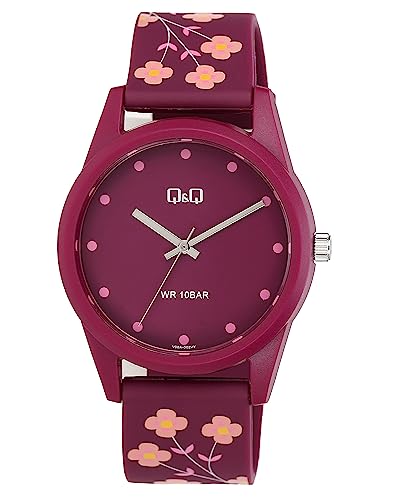 Q&Q Damen-Uhr Silikon Dornschließe 10 Bar Blumen Analog Quarz V08A-002VY von Q&Q