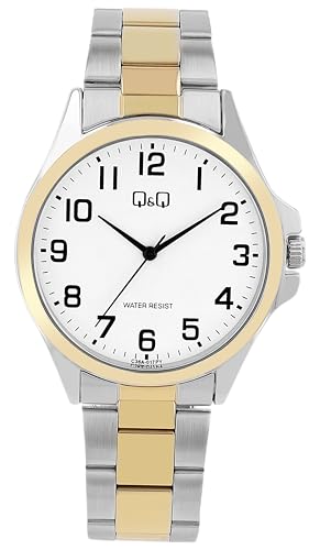 Q&Q Herren-Uhr Edelstahl Gliederarmband 3 Bar Analog Quarz (Bicolor weiß) von Q&Q