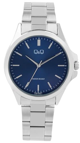 Q&Q Herren-Uhr Edelstahl Gliederarmband 3 Bar Analog Quarz (silberfarbig blau 1) von Q&Q