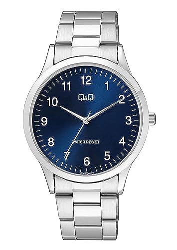 Q&Q Herren-Uhr Edelstahl Gliederarmband 3 Bar Analog Quarz (silberfarbig blau) von Q&Q