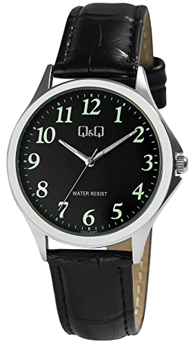 Q&Q Herren-Uhr Kunstleder Armband Dornschließe 3 Bar Analog Quarz (schwarz schwarz grün) von Q&Q