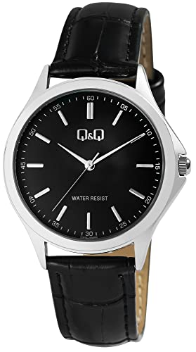 Q&Q Herren-Uhr Kunstleder Armband Dornschließe 3 Bar Analog Quarz (schwarz schwarz silberfarbig) von Q&Q