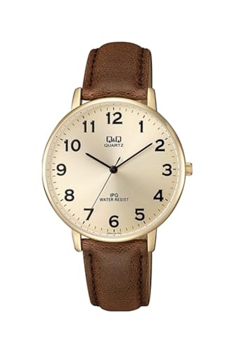 Q&Q Herren-Uhr Kunstleder Dornschließe rund Analog Quarz QZ00J103Y von Q&Q