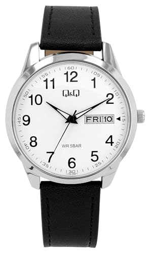 Q&Q Herren-Uhr Leder Dornschließe 5 Bar Datum Analog Quarz von Q&Q