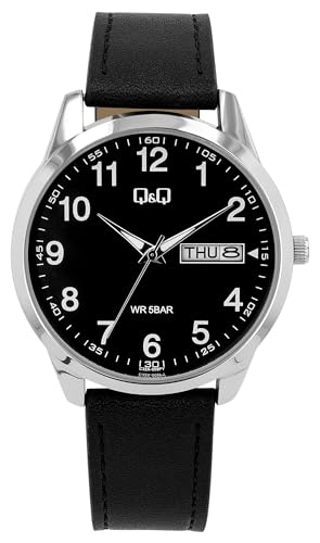 Q&Q Herren-Uhr Leder Dornschließe 5 Bar Datum Analog Quarz von Q&Q