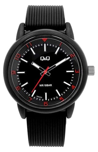 Q&Q Herren-Uhr Silikon 10 Bar Leuchtzeiger Leuchtindexe Analog Quarz (schwarz rot) von Q&Q