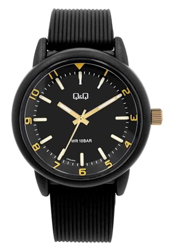 Q&Q Herren-Uhr Silikon 10 Bar Leuchtzeiger Leuchtindexe Analog Quarz (schwarz gelb) von Q&Q