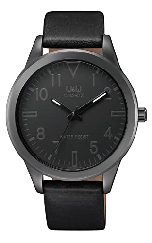 Q&Q Herren-Uhr Kunstleder Dornschließe Leuchtzeiger Analog Quarz QA52J505Y von Q&Q