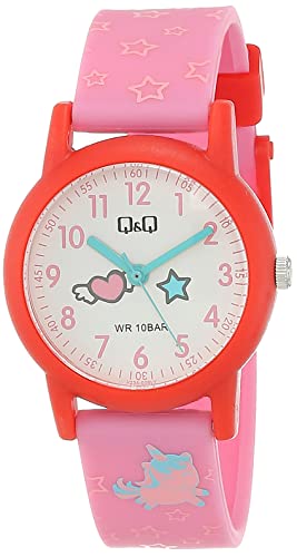 Q&Q Kinder-Uhr Silikon 10 Bar Motiv bunt Lernuhr Analog Quarz (rosa weiß) von Q&Q