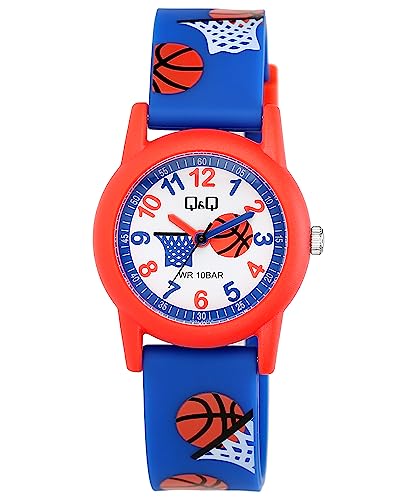 Q&Q Kinder-Uhr Silikon 10 Bar Motiv bunt Lernuhr Analog Quarz (blau orange) von Q&Q