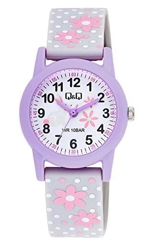 Q&Q Kinder-Uhr Silikon 10 Bar Motiv bunt Lernuhr Analog Quarz (grau weiß) von Q&Q