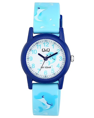 Q&Q Kinder-Uhr Silikon 10 Bar Motiv bunt Lernuhr Analog Quarz (hellblau blau) von Q&Q